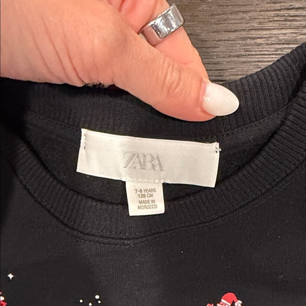 Zara Black Festive Sweatshirt with White and Red Print - Picture 4 of 5